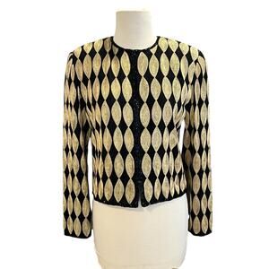 Vintage Camille Marie Women's Dressy Evening Beaded Black Gold Jacket Size Small